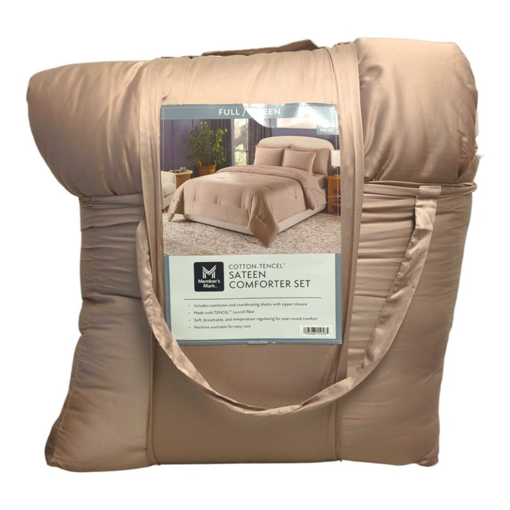 Member’s Mark 3-Piece Cotton-Tencel Sateen Comforter Set, Full/Queen - Mocha
